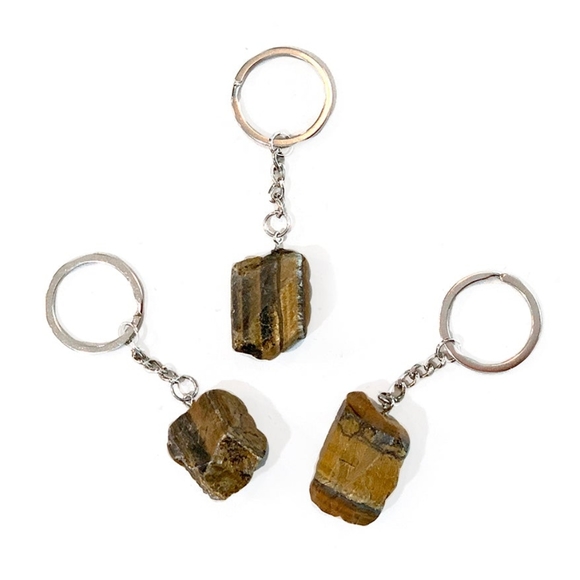1 Tiger's Eye Rough Hewn Keychain on Silver - Picture 2 of 3